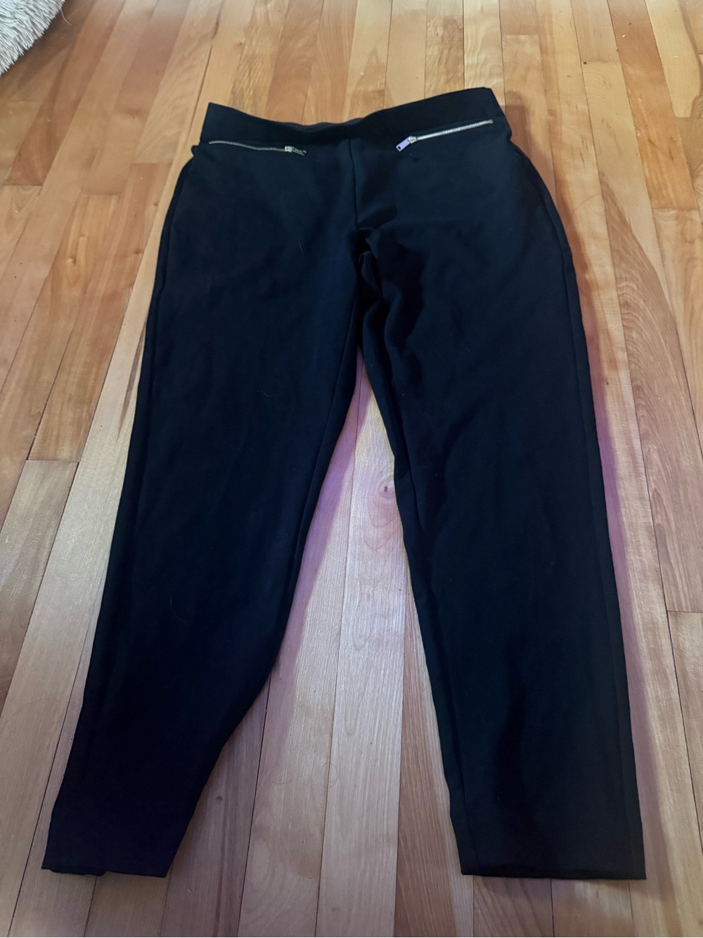 MICHAEL Michael Kors Black Slim Stretch Pants with Gold Zippers